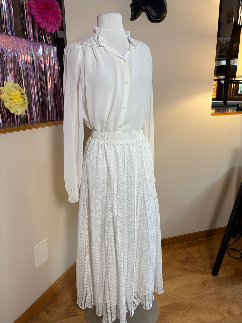 Lapis Ivory Lace Pleated Maxi Skirt